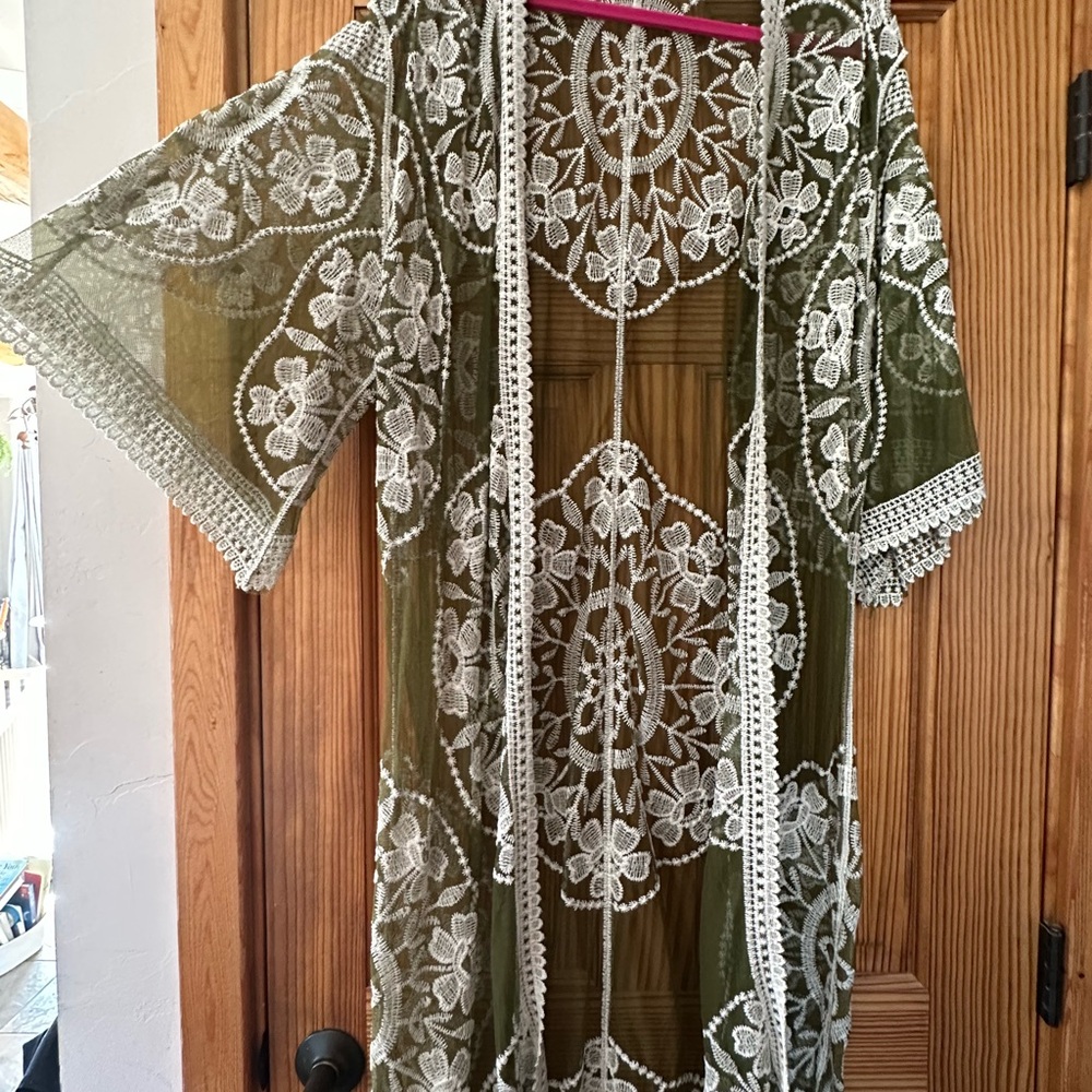 Green Lace Kimono Cardigan